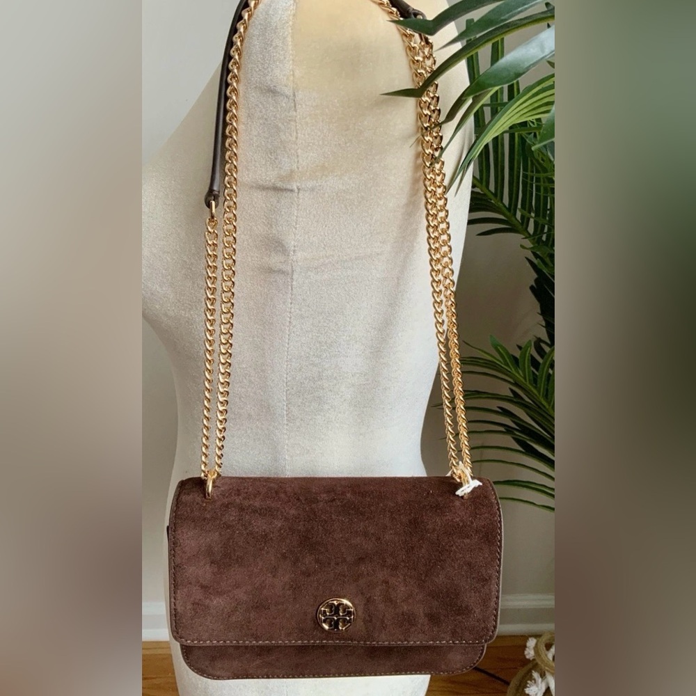 NWT TORY BURCH SUEDE & LEATHER SHOULDER/CROSSBODY BAG DARK COCOA - Picture 5 of 12